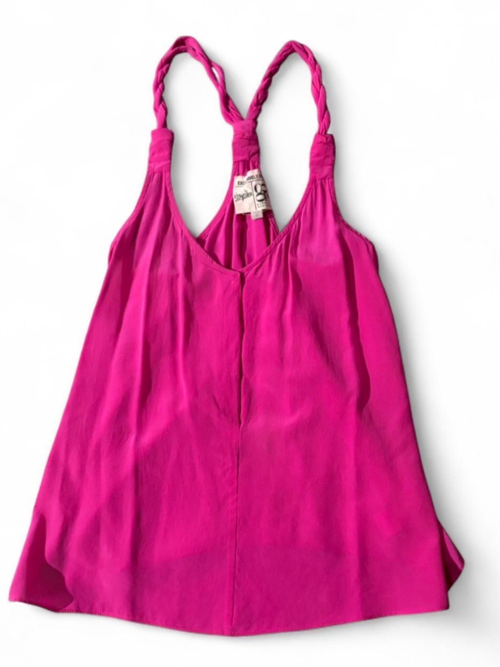 Barneys New York Hot Pink 100% silk Braided-Strap Camisole S